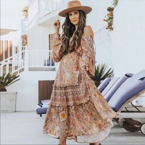 Long Sleeve Boho Floral Gypsy Print Maxi Dress